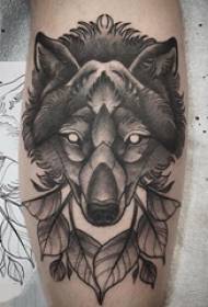 dripping blood wolf head tattoo male shank on leaves and wolf head tattoo pictures