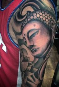 Realistyczne i wspaniały tatuaż hinduskiego Buddy i lotosu