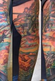 arm cartoon style painted military aircraft tattoo pattern