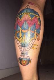 欧美小腿纹身 男生小腿上彩色的热气球纹身图片