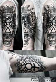 arm black and white hourglass eye moth skullTattoo pattern