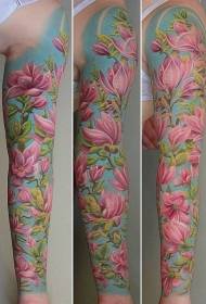 Female Flower Arm color flowers with leaves tattoo picture