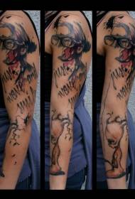Nagykarú nő portré és angol ábécé tetoválás minta