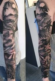 arm gorgeous tropical island with various animal tattoo designs