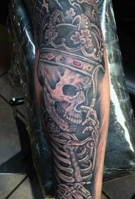 arm painted smoking King skull tattoo pattern