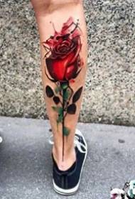calf rose tattoo: a beautiful set of rose tattoos on 9 calves