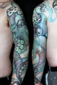 gėlių rankos spalvos šliaužiančio aštuonkojo tatuiruotės modelis