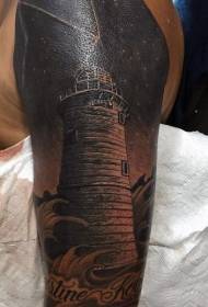 Big character black gray lighthouse tattoo pattern