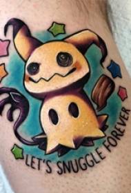 Tattoo cartoon male student calf on English and cartoon character tattoo picture