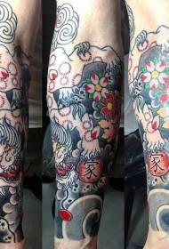 arm Asian style multicolored tiger flower tattoo pattern