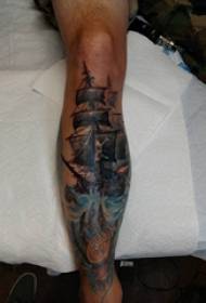 calf symmetrical tattoo male shank on colored pirate ship tattoo picture