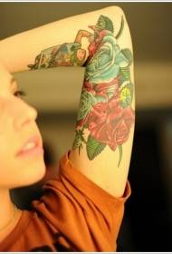 flower arm painted rose tattoo pattern
