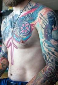 arm color soldier with various symbols tattoo pattern