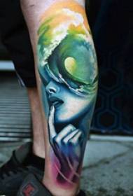 Europejski goleń tatuaż męski cholewka kolorowy dziewczyna postać tatuaż tatuaż Obraz