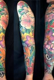 armes magnifiques fleurs colorées set tatouage