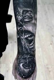 arm horror black crazy man portrait with eye tattoo pattern