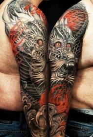 Arms amazing colorful dragon with flame tattoo pattern