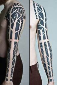 rankos juodo miško formos geometrinis tatuiruotės raštas