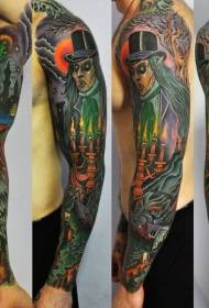 Arm Horror Cartoon Mad Hat and Monster Tattoo Pattern  98275 - funny smile cartoon pumpkin and ghost tattoo pattern