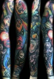 Flower Arm Color Space Themed Tattoo Pattern