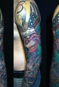patró de tatuatge Samurai dimoni color de dibuixos animats de braç