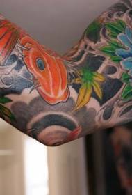 arm blue peony flower and koi fish tattoo pattern
