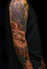 Barvita azijska tema demon je narisal vzorec tatoo rožnega rokava
