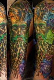 Big Arm Color Man Portrait Tattoo Pattern