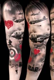 shoulder color letters and military aircraft tattoo pattern