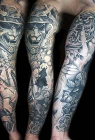 braço estilo asiático vários desenhos de tatuagem samurai demônio