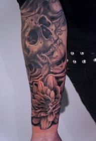 flower arm gray skull and flower tattoo pattern