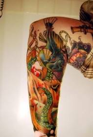 arm colorful deep sea tattoo pattern