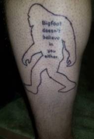 минималистична линия татуировка мъжки шейк на английски и характер силует татуировка снимка