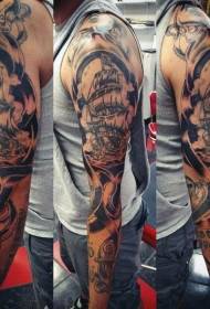 arm impressive black gray Sea theme tattoo pattern
