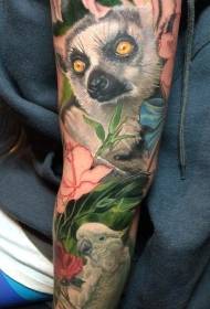 Flower Arm Color Little Raccoon Tattoo Patroon