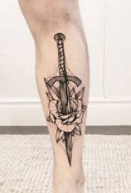 calf symmetrical tattoo shank male shank on rose and dagger picture tattoo