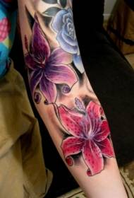 arm vivid color lily tattoo pattern