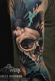 New School arm color woman with skull tattoo pattern