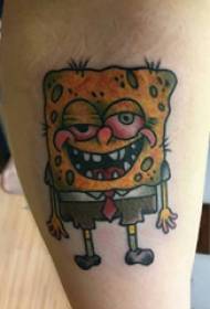 SpongeBob Tattoo Pattern Girl's calf on colored sponge baby tattoo picture