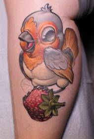 Europe and the United States calf tattoo girl calf on the strawberry and bird tattoo pictures