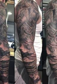 arms amazing black and white samurai helmet tattoo pattern