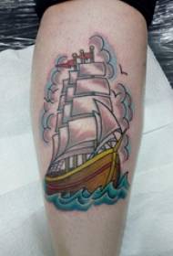 European calf tattoo male shank sailing sail tattoo picture