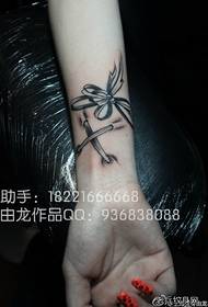 girl wrist beautiful fashion black gray bow tattoo pattern