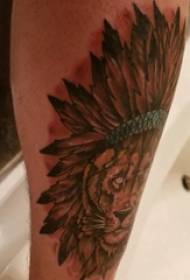 Indian feather tattoo male shank on colored Indian wind lion tattoo picture