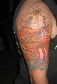 Arm Celtic Sun and Boat Wave Tattoo Pattern