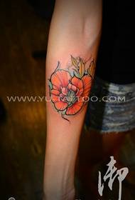 female arm color rose tattoo pattern