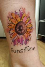 calf symmetrical tattoo girl calf on English and sunflower tattoo pictures