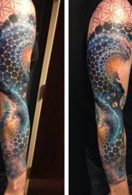 Incredible Flower Arm Color Space Tattoo Pattern