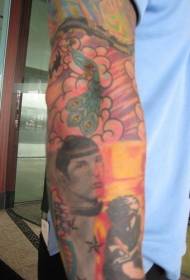 arm color star travel theme sleeve tattoo
