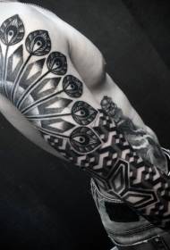 Arm tribal style black and white feathers Totem Tattoo Pattern